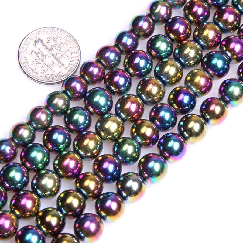 JOE FOREMAN 8mm Round Multicolored Hematite Gemstone Beads for DIY Jewelry Making 15" - Image 2